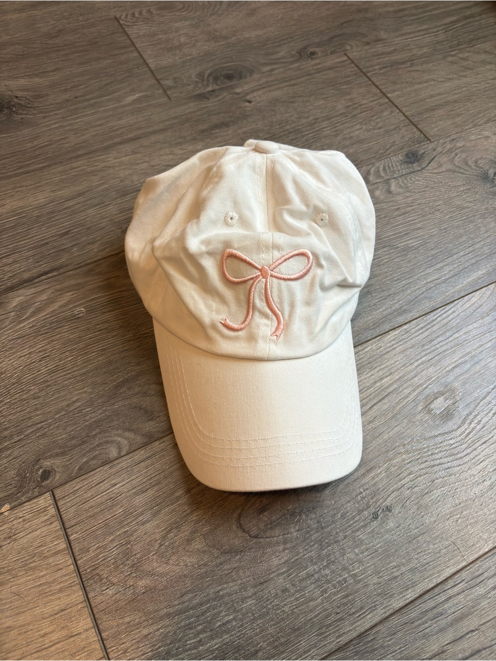 White Baseball Cap with Pink Bow Embroidery
